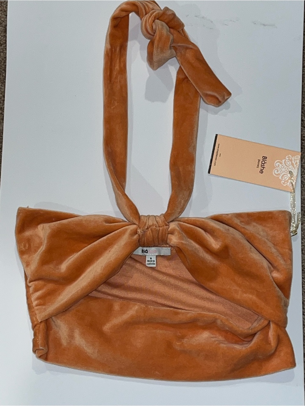 BLASHE Orange velvet halter keyhole cut out crop top